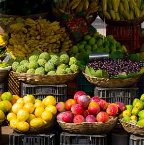 Fresh produce in baskets